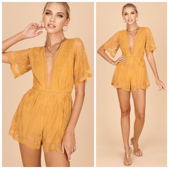Danalli Pants - S,M,L | Mustard lace boho romper